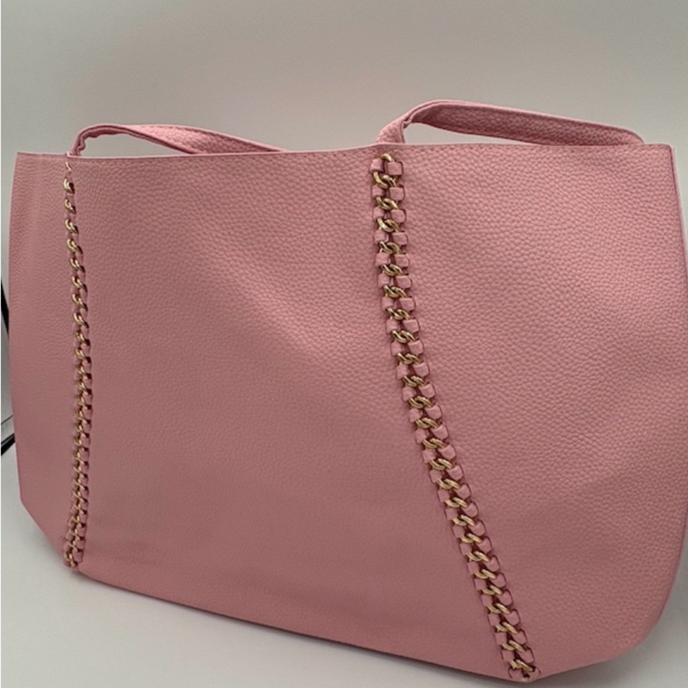 Badgley Mischka Pink Tote with Gold Chain Accent